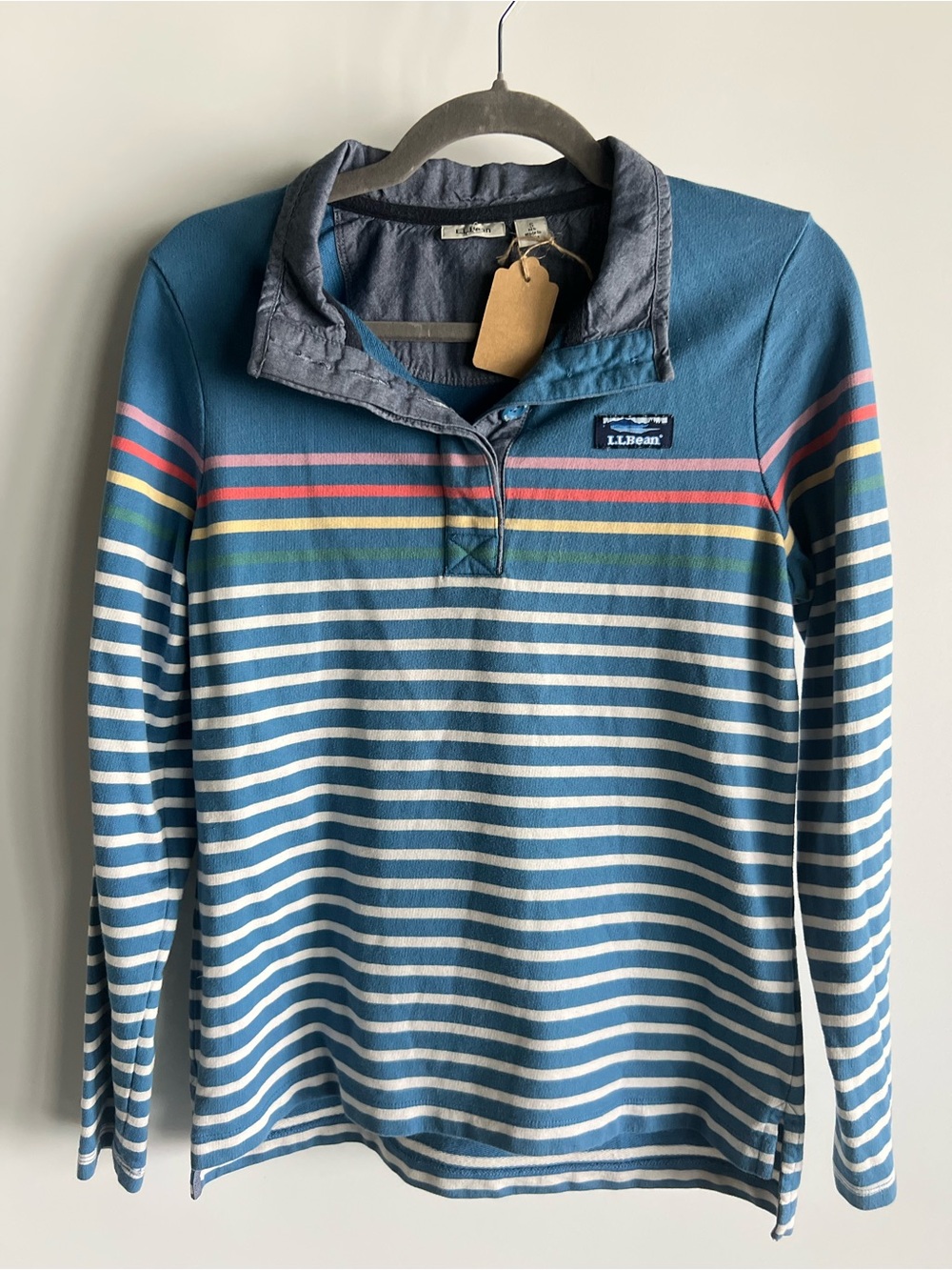 L.L.Bean Chambray-Look Shirt in Denim Blue with Navy Trim